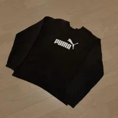 PUMA プーマ スウェット ブラック ロゴ クルーネック チャコール グレー