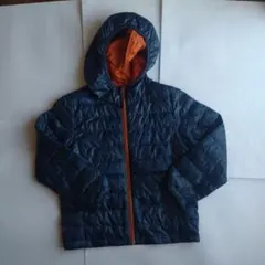 【子供服】☆ユニクロ☆ネイビー オレンジ フード付きダウンコート