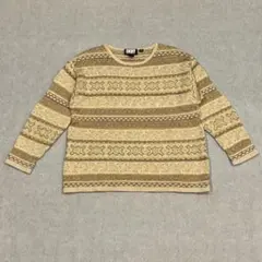 【美品】DKNY/ニット/ベージュ/デザイン/長袖/クルーネック/ボーダーのサムネイル