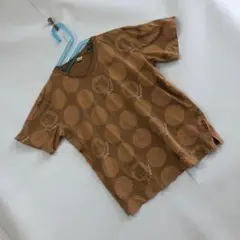DRUG STORE'S Tシャツ 半袖 ドット柄 ブラウン Vネック コットン