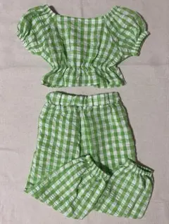 緑のギンガムチェック キッズ服 セットアップ