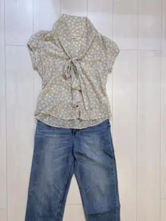 SABENA ドット柄 半袖リボンブラウス