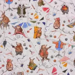 【ハギレ】acufactumプリント生地 37cm×26cm「動物たちの裁縫」