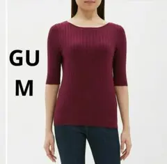 GU ワイドリブボートネックセーター 5分袖 ボルドー M