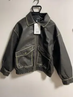 ヴィンテージ風　レザー 中綿入りブルゾン　Mサイズ　オーバーサイズ　ユニセックス