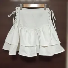 ホワイト フリル ミニスカート サイドレースアップ