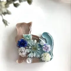 【再販】ヘアゴム　レジン　モダン　秋カラー　チョコミント　猫　バイカラー
