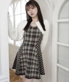 チェック柄 Aラインミニワンピース長袖