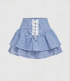 SHEIN ブルー×ホワイト ギンガムチェック ミニスカート