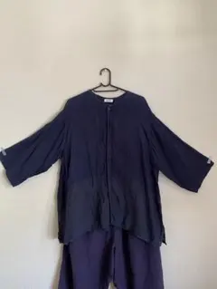 Plantation 大きいサイズ ネイビー 七分袖シャツ