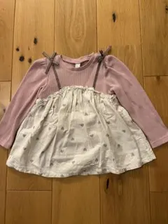 アプレレクール　ワッフルドッキングフレアTシャツ　ピンク×ハート柄