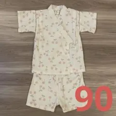 【極美品】キッズ女の子用　チェリー柄　甚平浴衣90cm セットアップ