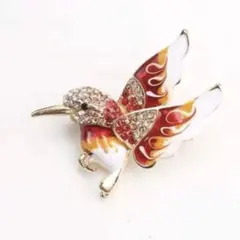 ブローチ　ハチドリ　赤　レッド　エナメル仕上げ　エレガント　ゴージャス　上品