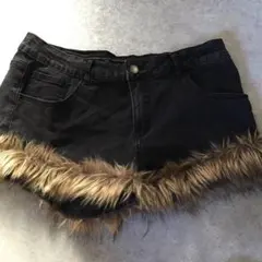 ファー付きデニムショートパンツ y2k