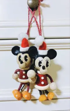 【中古】アンティーク風ミッキーとミニー サンタオーナメント