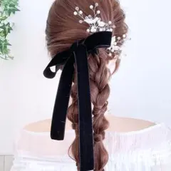 ワイド ベロアリボン ヘアリボン ポニーフック金具付き