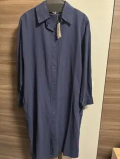 新品未使用 大きい フリーサイズ ネイビー シャツワンピース 長袖 着まわし