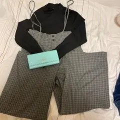 チェック柄サロペットセットアップ