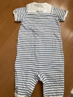 COMME CA ISM 青白ストライプロンパース