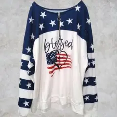 超希少【XXL】星条旗 ハーフジップ スウェット ゆるだぼ アメリカ 国旗 古着