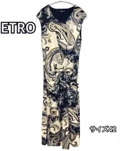エトロ ETRO ペイズリー柄ワンピース 40 パープル ジャージー素材 半袖
