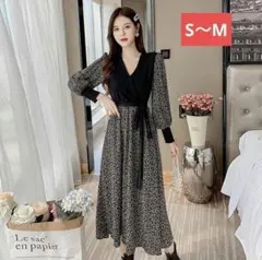 韓国♡ ニットワンピース 異素材 ドッキング カシュクール 長袖 S～M 黒色♡