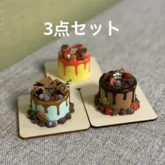 ミニチュアスイーツ♡フルーツチョコケーキ 3点セット♡樹脂粘土♡