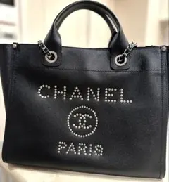 CHANEL シャネル　レザー　ドーヴィル　トート　バッグ　チェーン ブラック