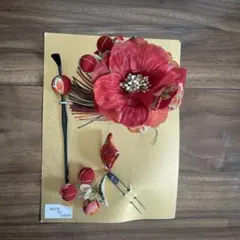 成人式 髪飾り かんざし 花 赤