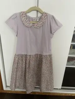 moo non nonラベンダー襟付き花柄ワンピース 130cm