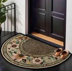 新品未使用☆玄関マット 半円 洗える 滑り止め 花柄 室内 モザイクタイル