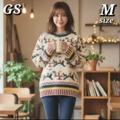 ●レトロヴィンテージ 花柄 アニマル 総柄 ニット セーター M GS