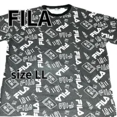 【美品】FILA 総柄Tシャツ カセットテープ 黒 ゆるだぼ オーバーサイズLL