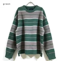 新品 起毛 ボーダー ビッグシルエット ニット セーター メンズ グリーン L