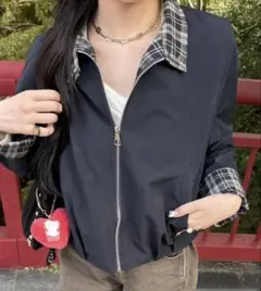 cranberry ナイロンチェックジャンパー