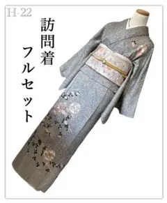H-22◆着物 訪問着 フルセット◆たたき染め 正絹 拾◆4点セット◆