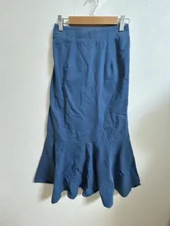 青 フレアスカート ロング丈 ゴムウエスト裏地なし