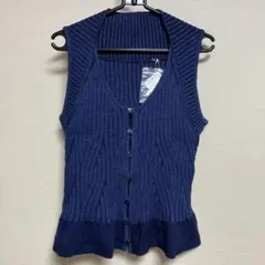 ROYAL ASCOT-Ⅱ ネイビー リブ編み ニットベスト 38 日本製