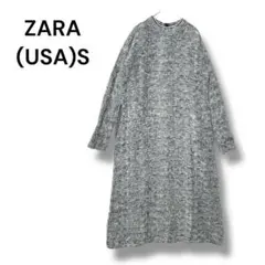 ザラ　ワンピース　ロング　Ｍ相当　カットソー　白　黒　体型カバー　ストレッチ