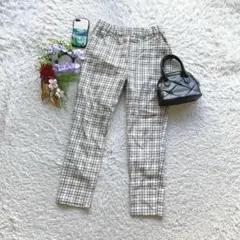 アースミュージック スリムパンツ チェック柄 ストレッチ ウエストゴム M 通勤