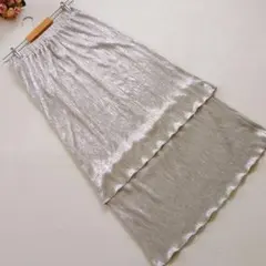 DISCOAT プリーツスカート 光沢 ロング フリーシルバー