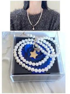 幸運を運ぶ星 14Kの気品と淡水パールの温もりを纏う　51㎝　6way マンテル