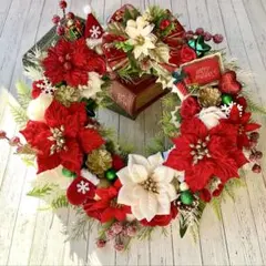 クリスマスリース　ポインセチアリース　大きめ44㎝