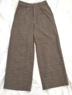 【美品】DRESKIPドレスキップ　ブラウンチェック ワイドパンツ　ハイウエスト