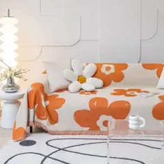 北欧風 花柄 ソファカバー マルチカバー オレンジ 180×130cmのサムネイル