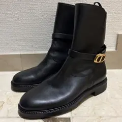 Dior ロゴ付レザーショートブーツ　36 1/2