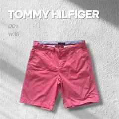 【00s】TOMMY HILFIGERワイドチノショーツW36ピンク刺繍ロゴ古着のサムネイル