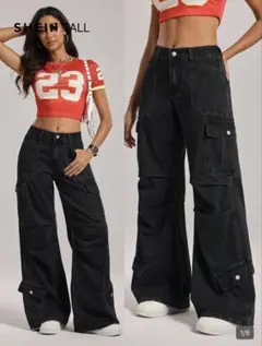 sheintall カジュアルワイドレッグカーゴジーンズ
