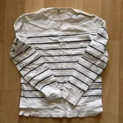 UNIQLO ボートネック長袖カットソー M ベージュ/ホワイト/ネイビー