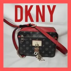 【美品】DKNY ロゴプリント ショルダーバッグ ブラック/レッド